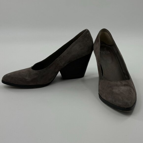 Eileen Fisher Hawk Suede Chunky Heel Pumps 8.5M